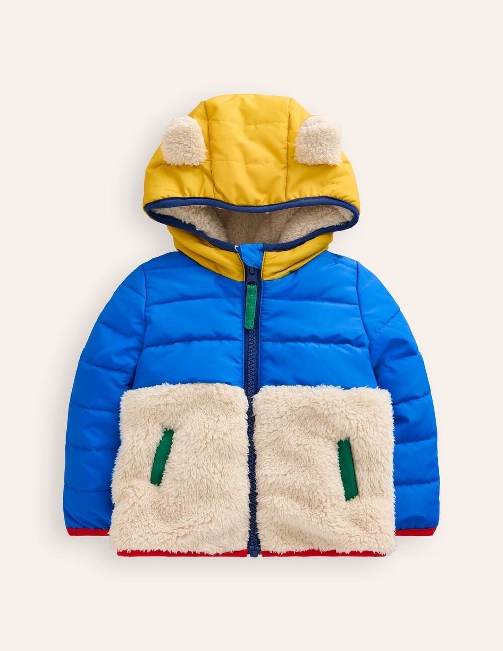Adorable Baby Boden Blue & Yellow Mixed Borg Jacket
